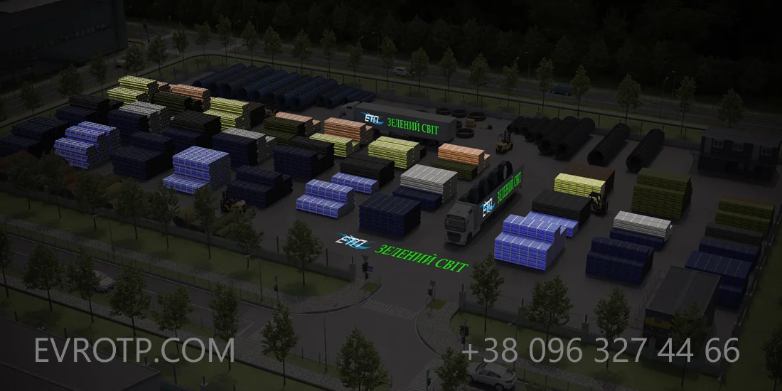 Склад труб ПЕ100 і ПЕ80. Водопровідні, газові, технічні. Бренд - ЕТП Зелений світ.